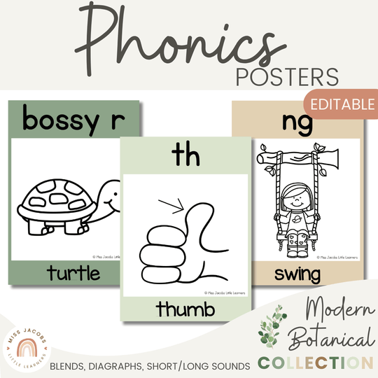 Phonics Posters - Modern Botanical Classroom Decor