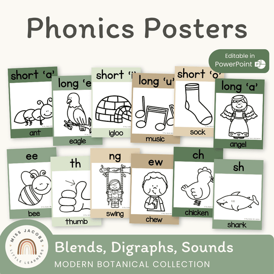 Phonics Posters - Modern Botanical Classroom Decor