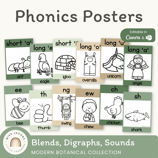 Phonics Posters - Modern Botanical Classroom Decor