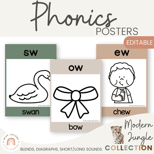 Phonics Posters - Modern Jungle Earthy Decor