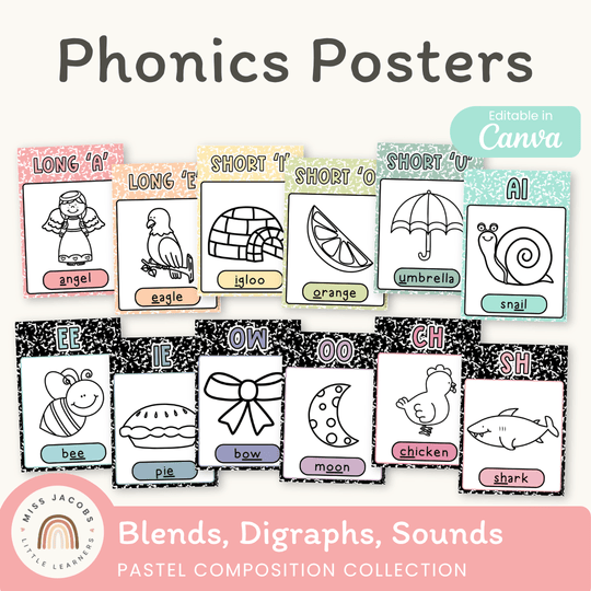Phonics Posters - Pastel Composition Notebook English Decor