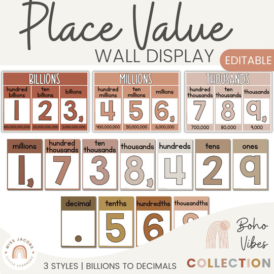Place Value Display | DESERT NEUTRALS | Boho Vibes Classroom Decor