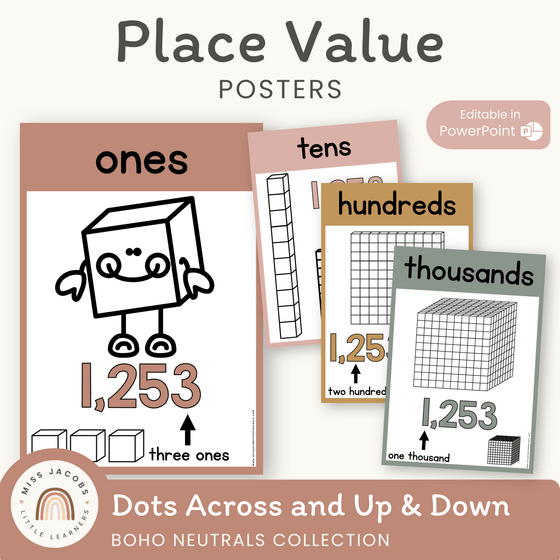 Place Value Posters - Base 10 Blocks - Boho Neutrals Theme - MJLL ...