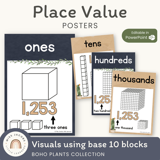 Place Value Posters - Base 10 Blocks - Boho Plants Decor