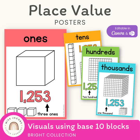 Place Value Posters - Base 10 Blocks - Bright Theme