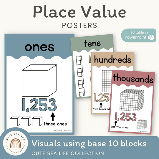 Place Value Posters - Base 10 Blocks - Cute Sea Life Decor