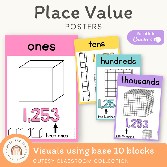 Place Value Posters - Base 10 Blocks - Cutesy Classroom Decor