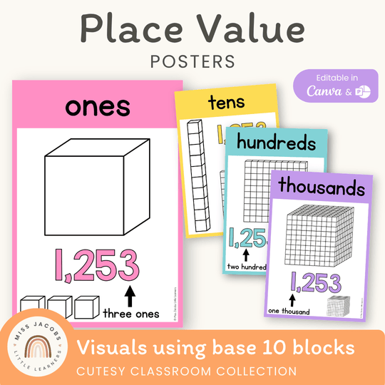 Place Value Posters - Base 10 Blocks - Cutesy Classroom Decor