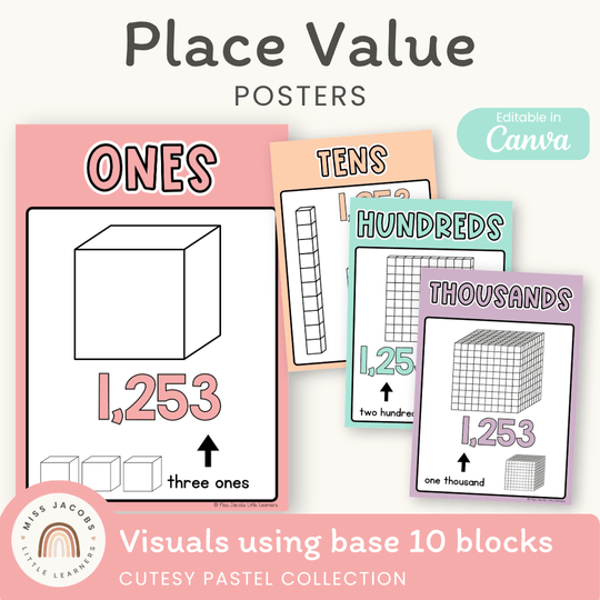 Place Value Posters - Base 10 Blocks - Cutesy Pastel Math Decor