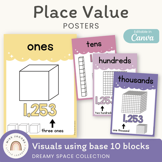 Place Value Posters - Base 10 Blocks - Dreamy Space Theme