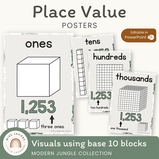 Place Value Posters - Base 10 Blocks - Modern Jungle Classroom Decor