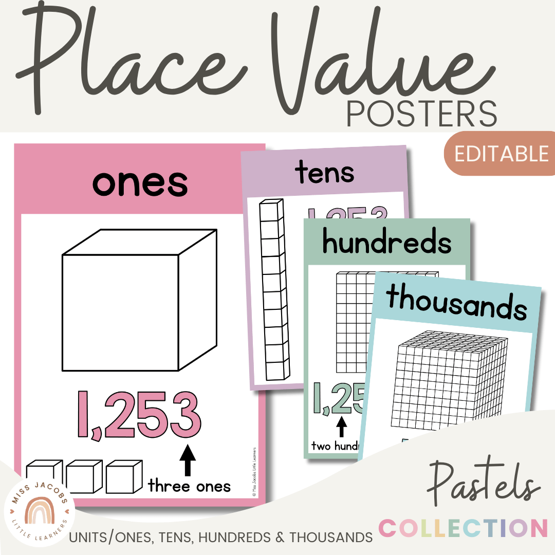 Place Value Posters - Base 10 Blocks - Pastel Theme - MJLL for Free Printable Base 10 Blocks