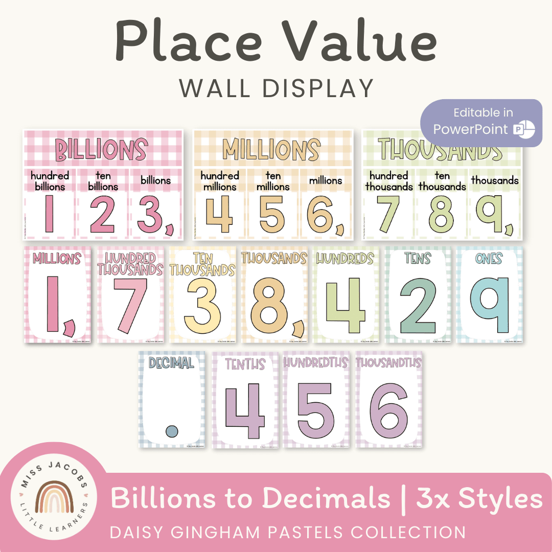 Place Value with Decimals Wall Display - Daisy Gingham Pastels – Miss ...