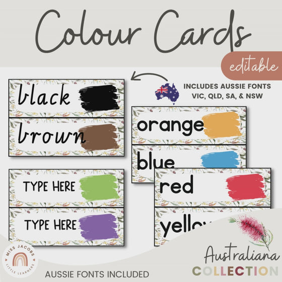 Color Cards | Australiana Classroom Decor | EDITABLE - Miss Jacobs Little Learners