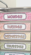 Teacher Trolley Labels for Rolling Cart - Pastel Composition Notebook Classroom Decor - Miss Jacobs Little Learners