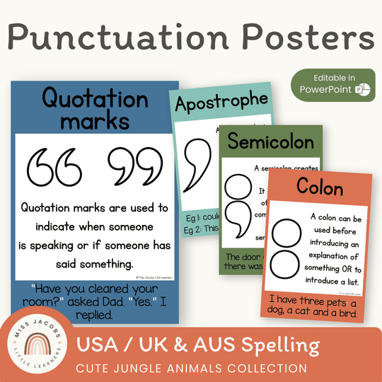 Punctuation Posters - Cute Jungle Animals Theme