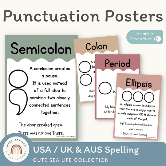 Punctuation Posters - Cute Sea Life Classroom Decor