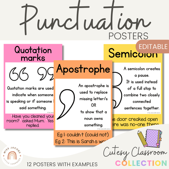 Punctuation Posters - Cutesy Classroom Decor - Miss Jacobs Little Learners