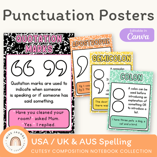 Punctuation Posters - Cutesy Composition Notebook English Decor