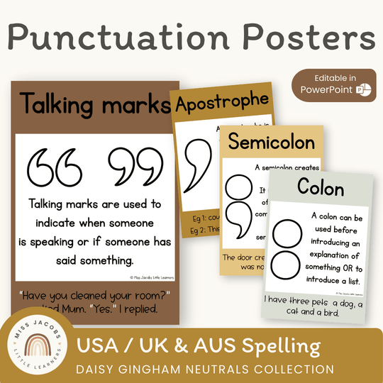 Punctuation Posters - Daisy Gingham Neutrals Decor