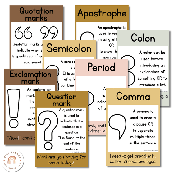 Punctuation Posters | Daisy Gingham Neutrals English Classroom Decor - Miss Jacobs Little Learners