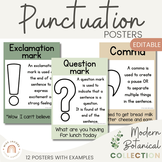 Punctuation Posters - Modern Botanical Classroom Decor