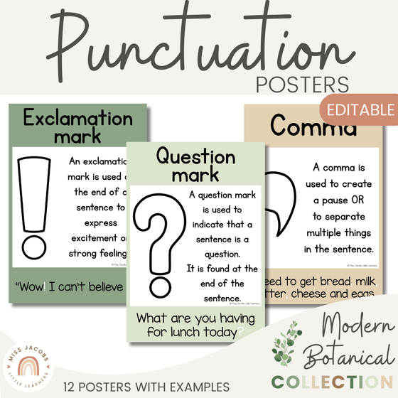 Punctuation Posters - Modern Botanical Classroom Decor - Miss Jacobs Little Learners