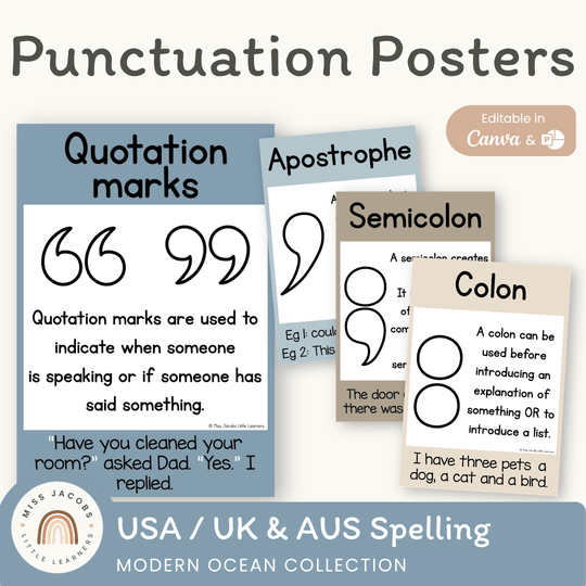 Punctuation Posters - Modern Ocean Classroom Decor