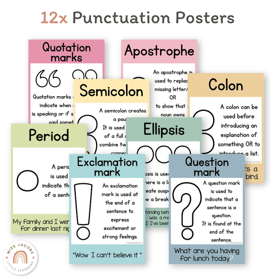 Punctuation Posters - Pastel Classroom Theme - Miss Jacobs Little Learners