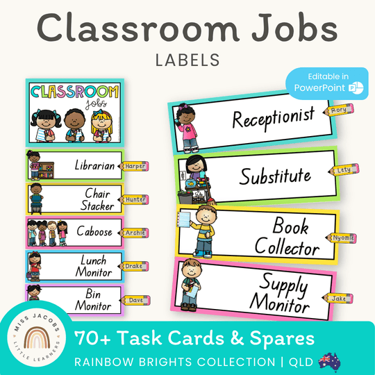 QLD Classroom Jobs Display | Rainbow Classroom Decor
