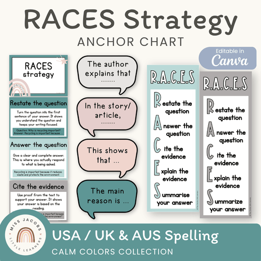 RACES Strategy Anchor Chart - Calm Colors English Decor