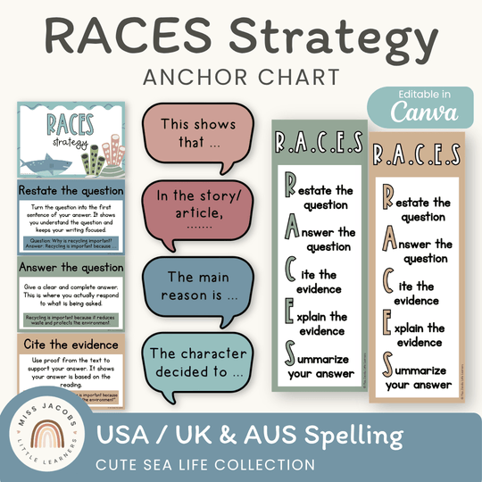 RACES Strategy Anchor Chart - Cute Sea Life English Decor