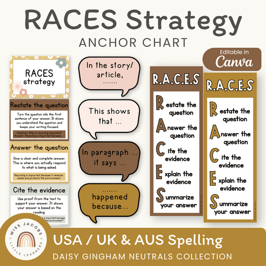 RACES Strategy Anchor Chart - Daisy Gingham Neutrals English Decor