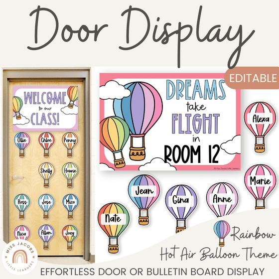 Rainbow Hot Air Balloon Door Display Classroom Decor - Miss Jacobs Little Learners