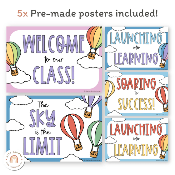 Rainbow Hot Air Balloon Door Display Classroom Decor - Miss Jacobs Little Learners