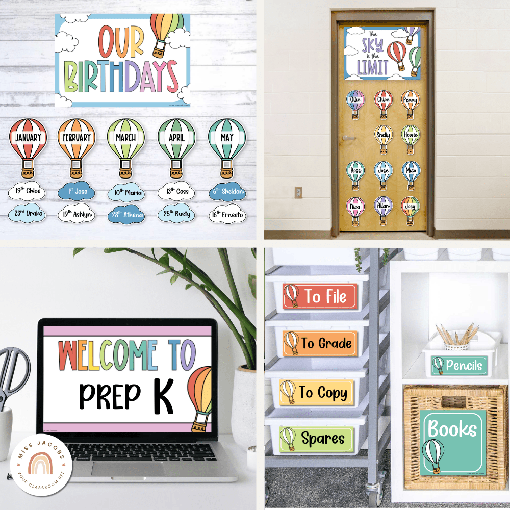 Rainbow Hot Air Balloon Theme Classroom Essentials Decor Pack - MJLL ...
