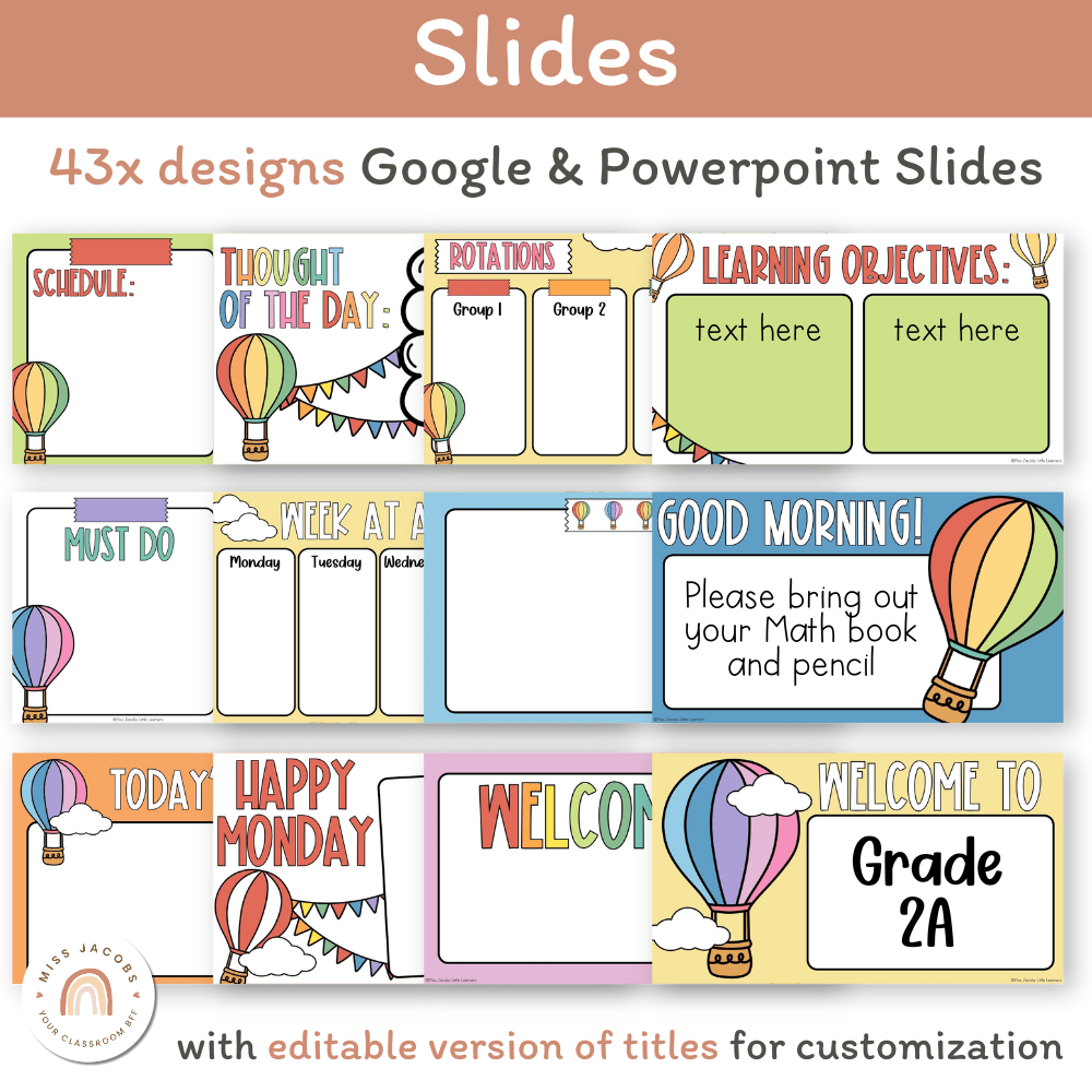 Rainbow Hot Air Balloon Theme Classroom Essentials Decor Pack - MJLL ...