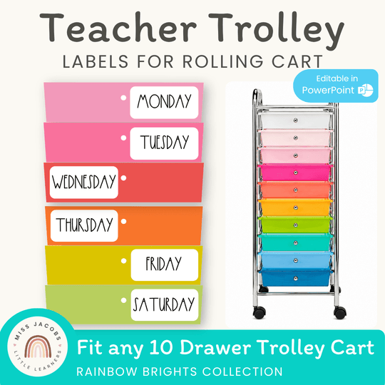 Rainbow Trolley Labels - for Spotlight and Kmart Trolley Drawers
