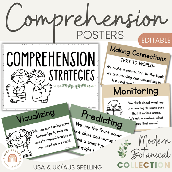 Reading Comprehension Strategies - Modern Botanical Theme - Miss Jacobs Little Learners