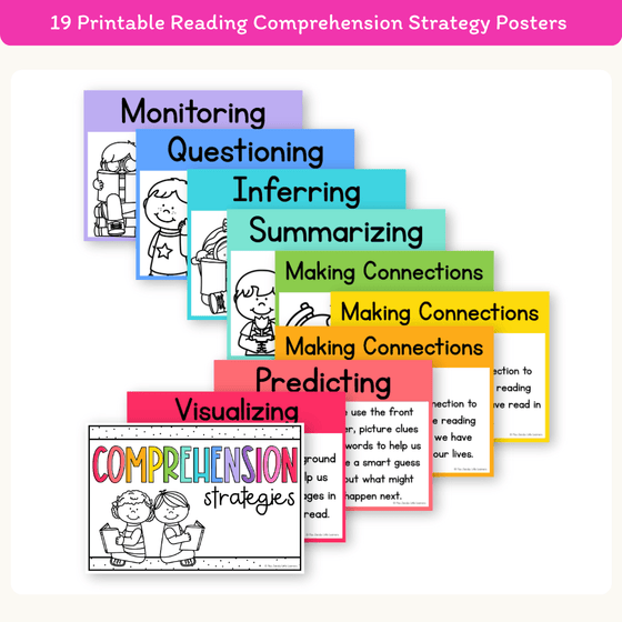 Reading Comprehension Strategies Posters - Bright Theme - Miss Jacobs Little Learners