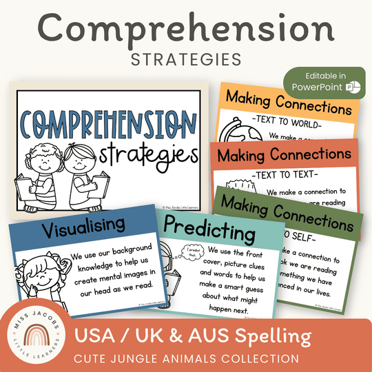 Reading Comprehension Strategies Posters - Cute Jungle Animals