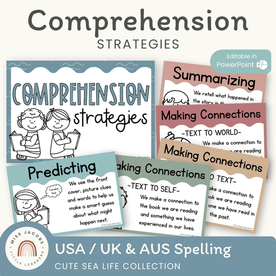 Reading Comprehension Strategies Posters - Cute Sea Life Decor