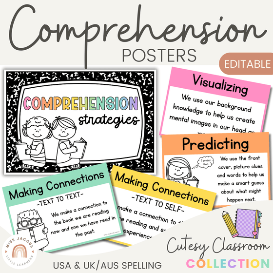 Reading Comprehension Strategies Posters - Cutesy Theme Decor - Miss Jacobs Little Learners