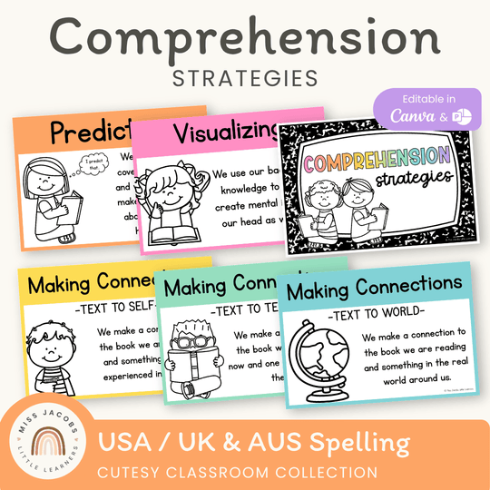 Reading Comprehension Strategies Posters - Cutesy Theme Decor