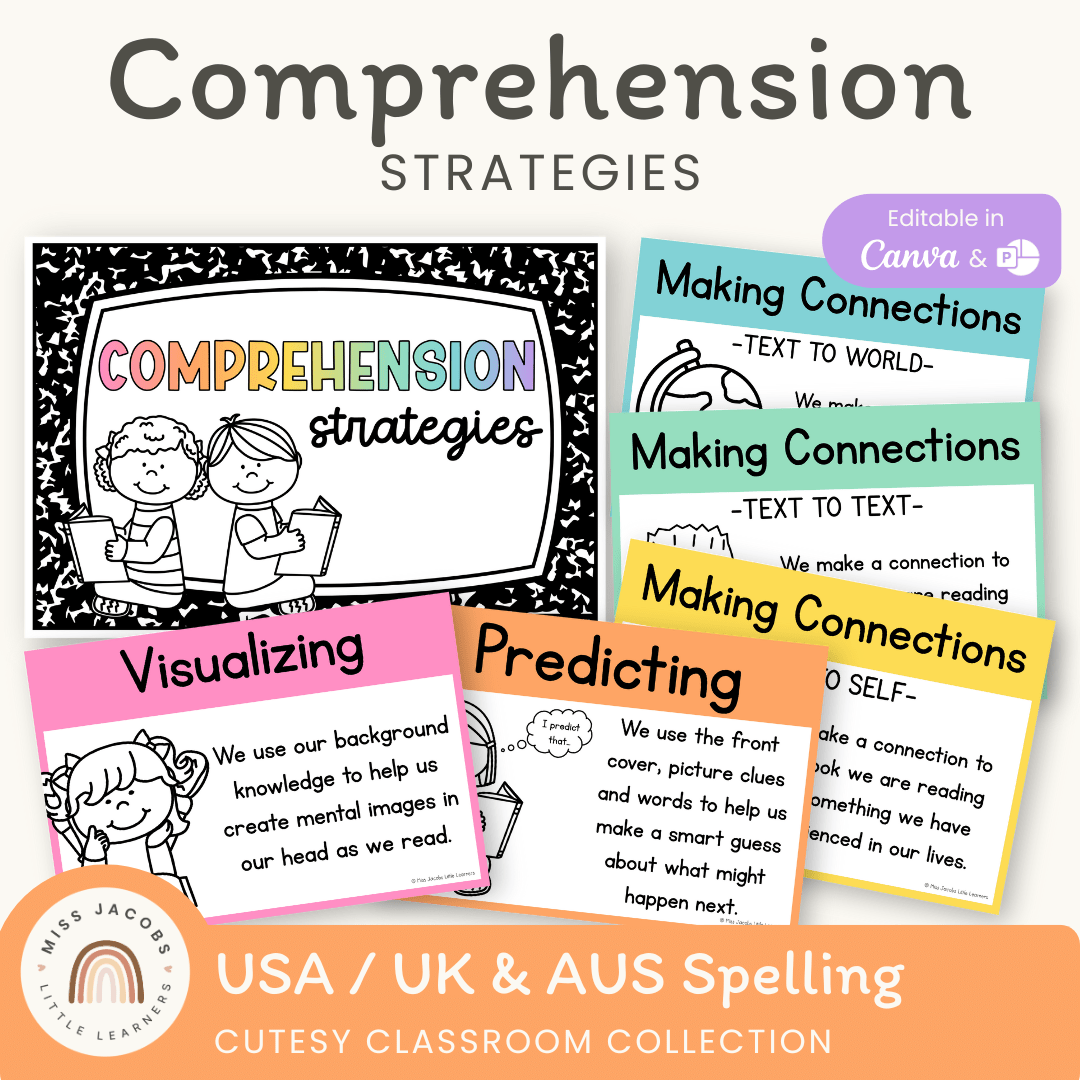 Reading Comprehension Strategies Posters - Cutesy Classroom Theme - MJLL