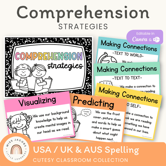Reading Comprehension Strategies Posters - Cutesy Theme Decor