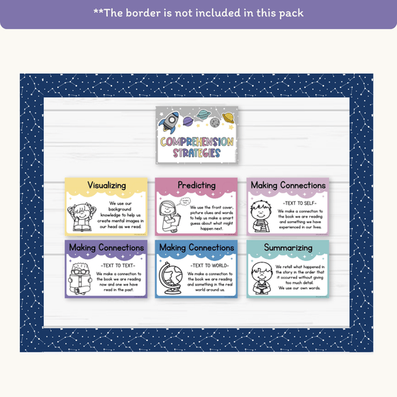 Reading Comprehension Strategies Posters - Dreamy Space Theme - Miss Jacobs Little Learners