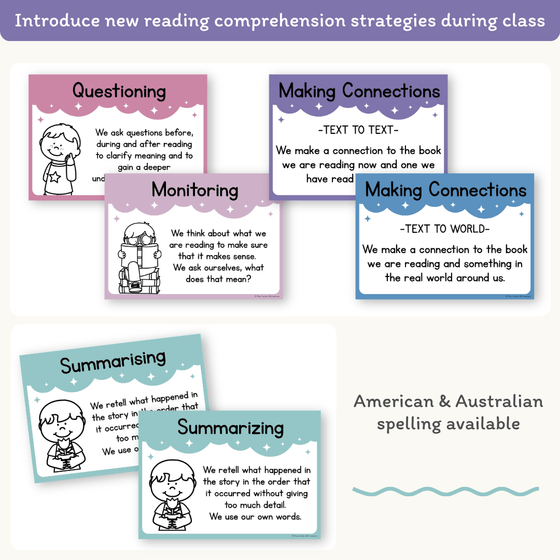Reading Comprehension Strategies Posters - Dreamy Space Theme - Miss Jacobs Little Learners