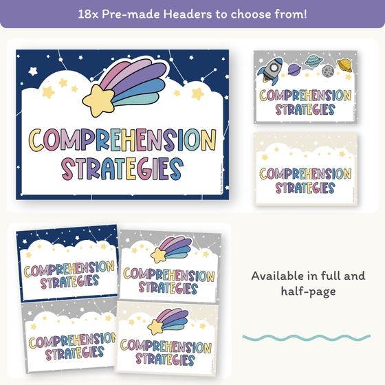 Reading Comprehension Strategies Posters - Dreamy Space Theme - Miss Jacobs Little Learners
