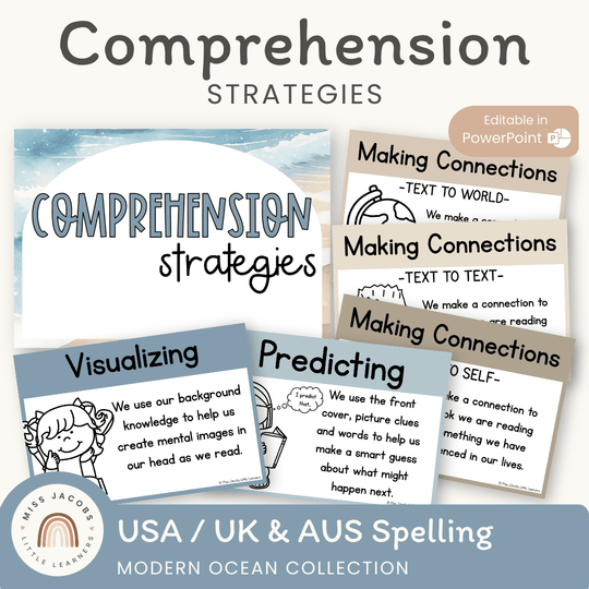 Reading Comprehension Strategies Posters - Modern Ocean Theme